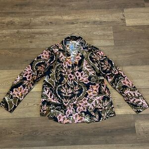 Esqualo Floral Paisley Print Women's Silky button down top Size 8